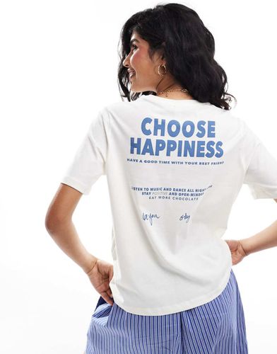 T-shirt bianca squadrata con stampa "Choose Happiness" sul retro - ONLY - Modalova