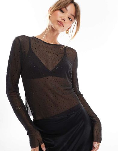 Only - Top in rete nero con strass - ONLY - Modalova