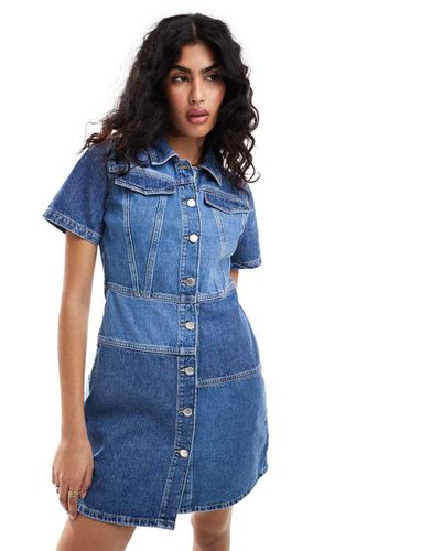 Vestito corto a maniche corte in denim patchwork - ONLY - Modalova