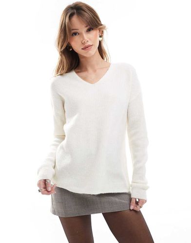 Maglione extra largo color panna con scollo a V - ONLY - Modalova