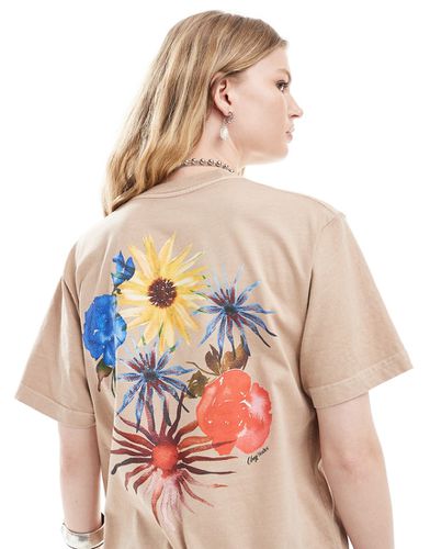 T-shirt beige con stampa a fiori - Obey - Modalova
