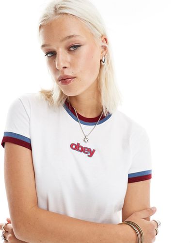 T-shirt bianca con logo e righe rétro sui bordi - Obey - Modalova