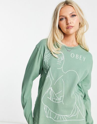 Covet - T-shirt a maniche lunghe giada con stampa - Obey - Modalova