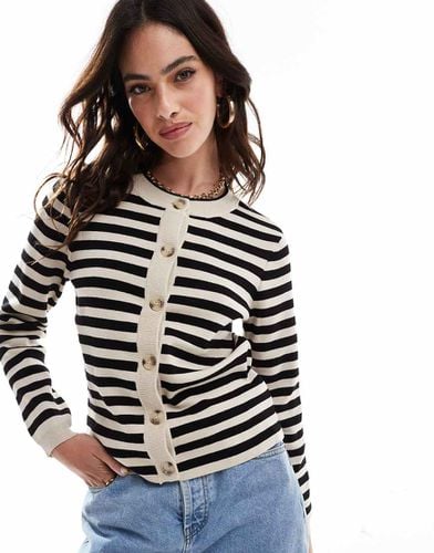 Cardigan in maglia a righe nere e crema con bottoni - Object - Modalova