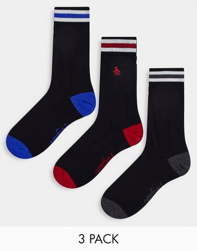 Confezione da 3 paia di calzini neri con righe colorate - Original Penguin - Modalova