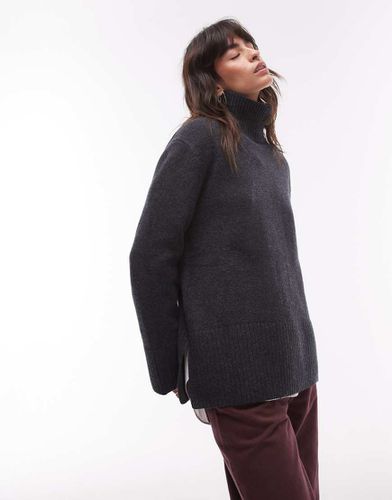 Maglione accollato oversize grigio scuro in lana - Other Stories - Modalova