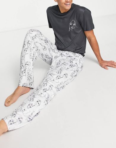 Pigiama lungo bianco e con motivo stampato di volti - Loungeable - Modalova