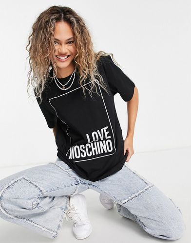 T-shirt nera classica con logo squadrato - Love Moschino - Modalova