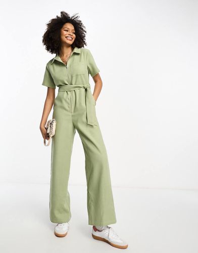 Tuta jumpsuit multitasche con zip kaki - Lola May - Modalova