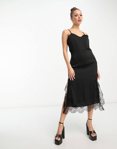 Vestito midi nero con spalline sottili e finiture in pizzo - Lola May - Modalova