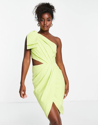 Vestito midi a portafoglio monospalla con cut-out lime - Lavish Alice - Modalova