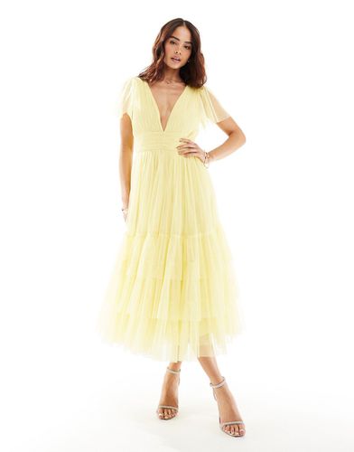 Madison - Vestito da damigella midi in tulle limone con scollo a V - Lace & Beads - Modalova