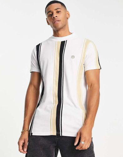 T-shirt accollata a righe bianche e color pietra - Le Breve - Modalova