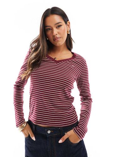 Maglietta a maniche lunghe bordeaux con scollo a V e logo batwing piccolo - Levi's - Modalova