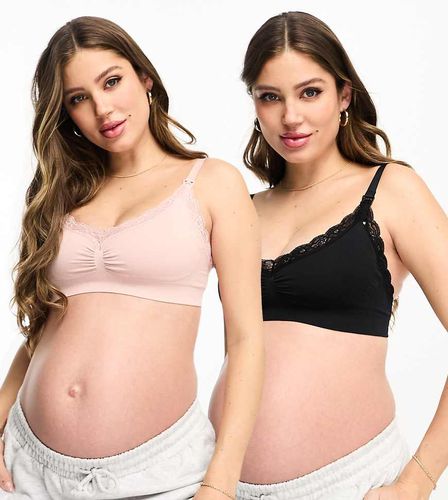 Confezione da 2 reggiseni per l'allattamento rosa e nero con pizzo senza cuciture - Lindex - Modalova