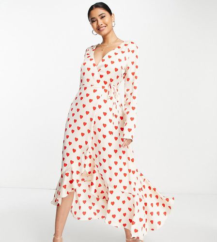 Vestito midi a portafoglio con stampa a cuori - In esclusiva per ASOS - Liquorish - Modalova