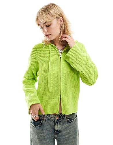 Cardigan in maglia a coste lime con cappuccio e zip - Monki - Modalova