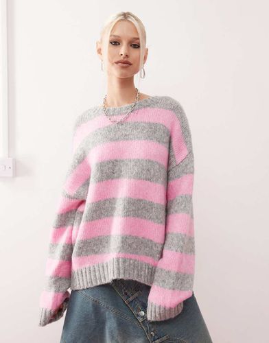 Maglione girocollo a righe rosa e grigie - Monki - Modalova