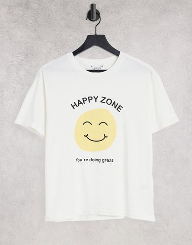 Mai - T-shirt oversize in cotone sporco con sorriso - WHITE - Monki - Modalova