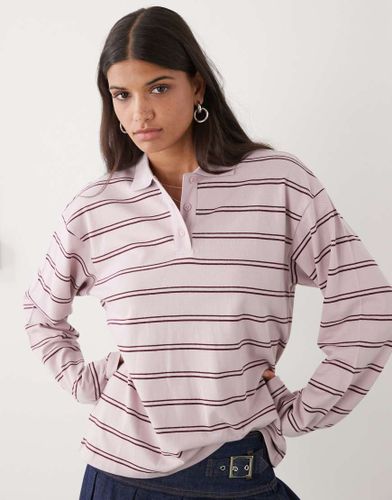 Polo style rugby oversize à rayures avec manches longues - clair et marron - Monki - Modalova