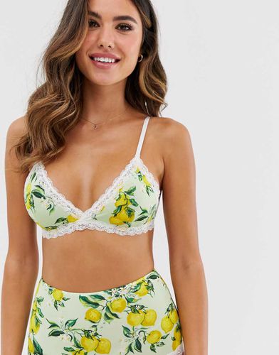 Reggiseno morbido con stampa di limoni menta e bordi in pizzo - Monki - Modalova