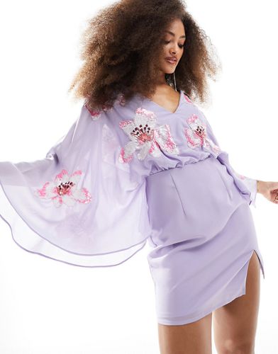 Vestito corto lilla decorato con maniche ad ali di pipistrello - Maya - Modalova