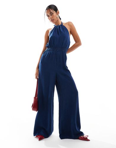 Tuta jumpsuit scuro effetto denim allacciata al collo - Mango - Modalova