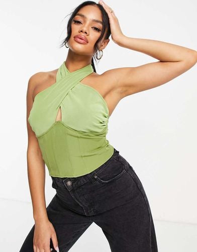 Top allacciato al collo con corsetto in rete color salvia - Missguided - Modalova