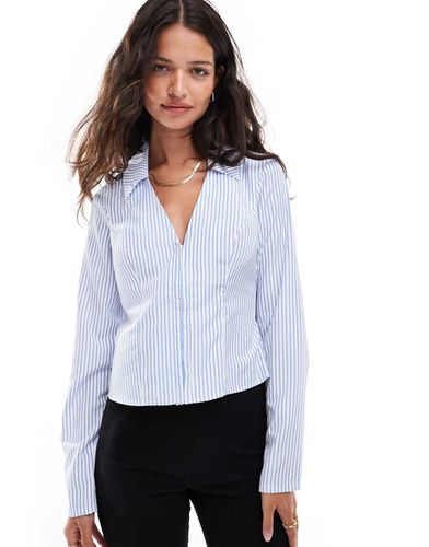 Camicia aderente azzurra a righe in popeline - Miss Selfridge - Modalova