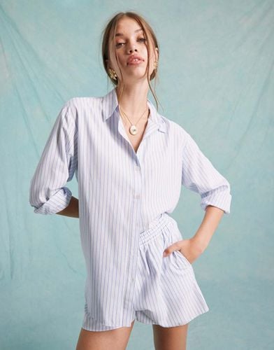 Camicia oversize in popeline bianca a righe blu in coordinato - Miss Selfridge - Modalova