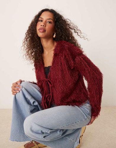 Cardigan in maglia bordeaux spazzolato con doppia allacciatura sul davanti - Miss Selfridge - Modalova