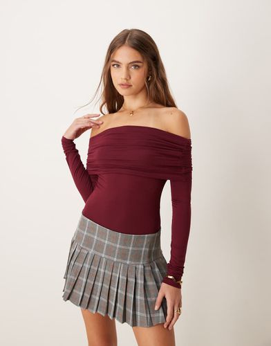 Body a maniche lunghe bordeaux con scollo alla Bardot - Miss Selfridge - Modalova