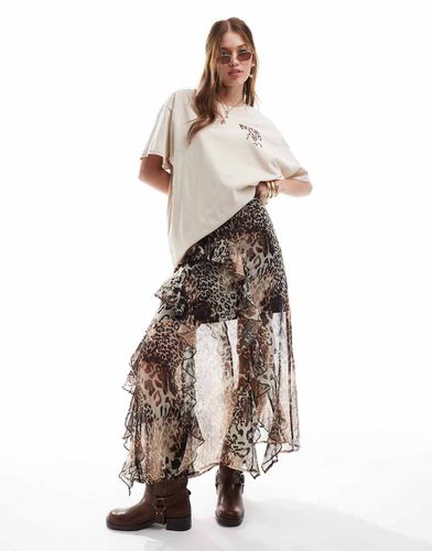 Gonna lunga in chiffon con stampa animalier e volant asimmetrici - Miss Selfridge - Modalova