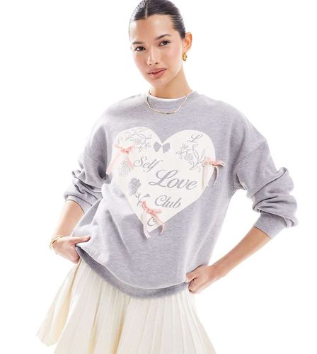 Felpa grigia con stampa di cuore con scritta Self Love Club e fiocchetti - Miss Selfridge - Modalova