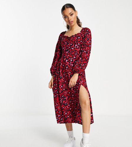 Petite - Vestito midi milkmaid rosso animalier con laccio sul davanti - Miss Selfridge - Modalova