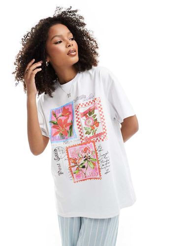 T-shirt bianca oversize con stampa di cartoline - Miss Selfridge - Modalova