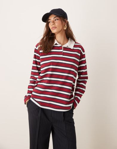 Top a maniche lunghe stile rugby rosso a righe - Miss Selfridge - Modalova