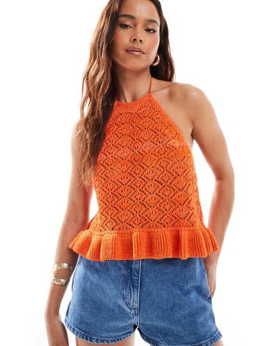 Top allacciato al collo all'uncinetto arancione - Miss Selfridge - Modalova