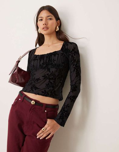 Top in velluto dévoré con scollo squadrato - Miss Selfridge - Modalova