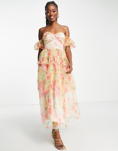 Vestito lungo in tulle a fiori con incrocio sul davanti - Miss Selfridge - Modalova