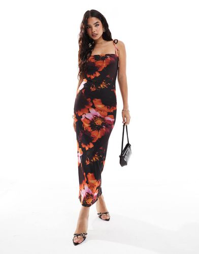 Vestito lungo in rete a fiori con spalline annodate - Miss Selfridge - Modalova