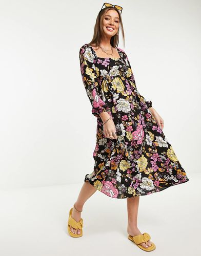 Vestito midi a fiori grandi stile anni '70 con bottoni sul davanti - Miss Selfridge - Modalova