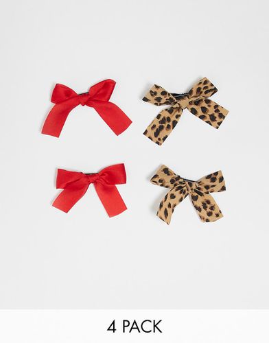 Confezione da 4 fiocchi per capelli piccoli rossi e leopardati - My Accessories - Modalova