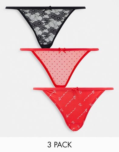 Amour" - Confezione da 3 slip bikini con stampa mista - New Look - Modalova