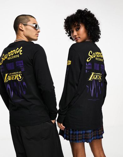 NBA LA Lakers - Maglietta a maniche lunghe unisex nera con logo e stampa grafica "Records" sul retro - Nike Basketball - Modalova