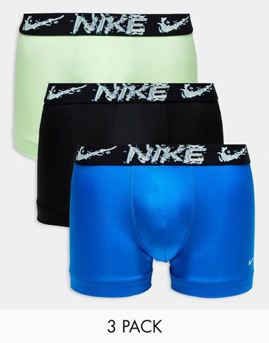 Dri-Fit Essential Micro - Confezione da 3 boxer aderenti blu, fluo e neri in microfibra Dri-Fit - Nike - Modalova