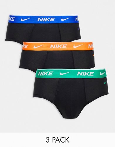 Everyday - Confezione da 3 slip in cotone elasticizzato neri con fascia in vita blu/arancione/verde - Nike - Modalova