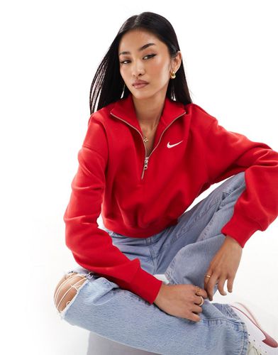Felpa corta in pile rossa con zip corta e logo piccolo - Nike - Modalova