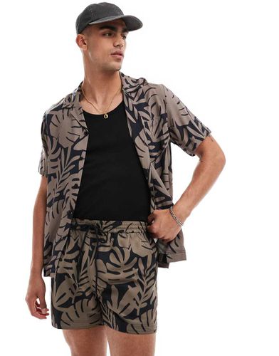 Camicia da mare nera e beige con stampa di palme in coordinato - South Beach - Modalova