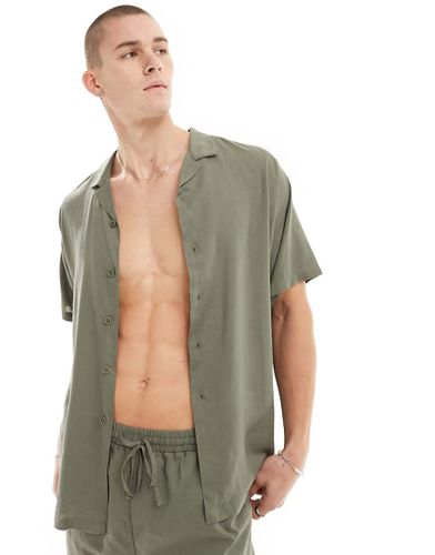 Camicia da mare kaki in misto lino a maniche corte - South Beach - Modalova